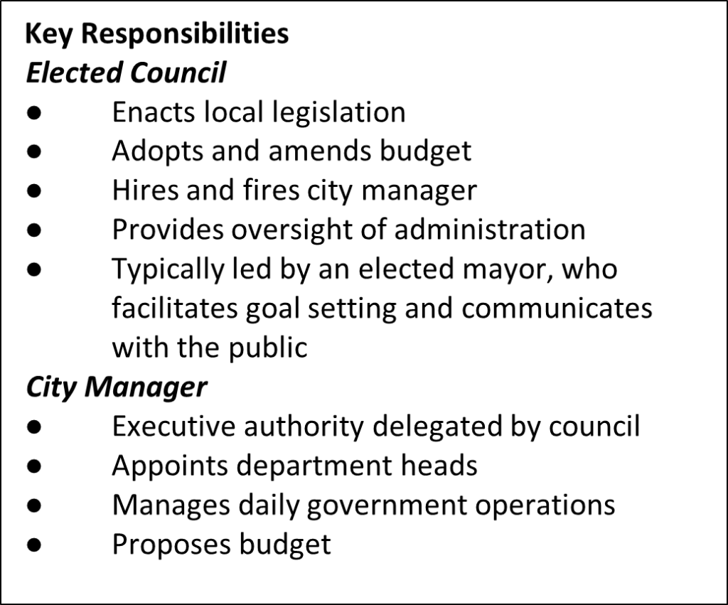 Council manager - key responsibilities box