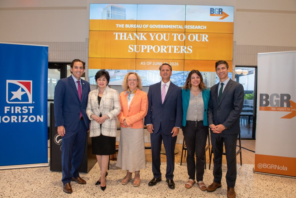 TMS_3970 - Bureau of Governmental Research Pictured from left to right: Walt Leger, Gayle Benson, Becky Mowbray, Tony Adams, Annalisa Kelly, and Jeff Schwartz.